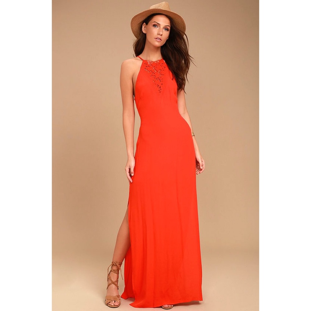 ASTR the Label Petra Red Lace Maxi Dress, size S